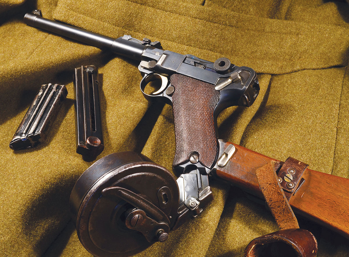 The Luger is one of the most-collected guns in the world, with devotees in  every country where handguns are permitted. One of the most desirable,  historically, is this original artillery model made by DWM in 1914, complete with original snail-drum magazine and shoulder stock.